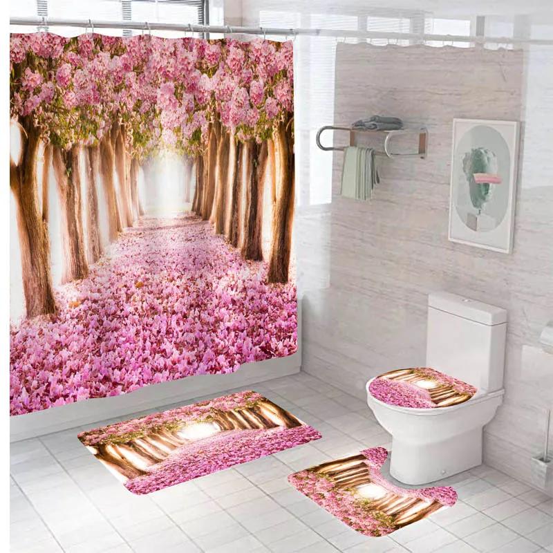 

Forest Bathroom Shower Curtain Set Waterproof Bath Curtain Sets Toilet Cover Non-Slip Mat Rug Carpet Set Home Decor Accessories W60H190(CM)-1 Pcs