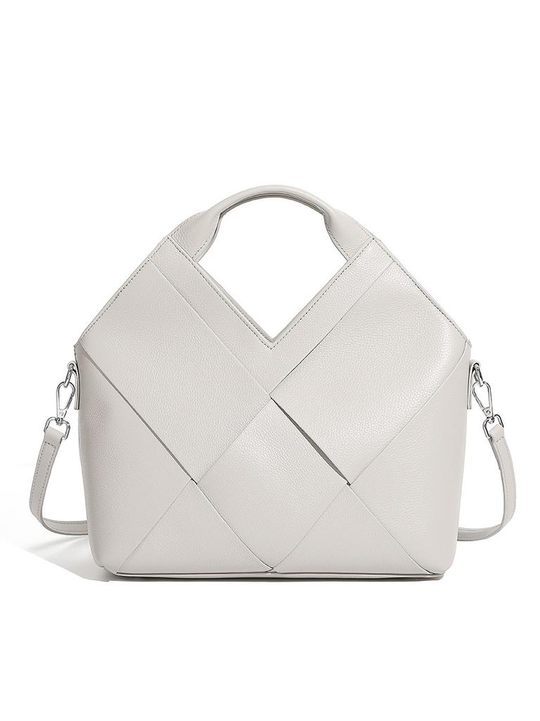 Top Selling Genuine Leather Woven Handbag with Inverted Triangle Design, Fashionable Soft Leather Carrying Crossbody Bag for Women