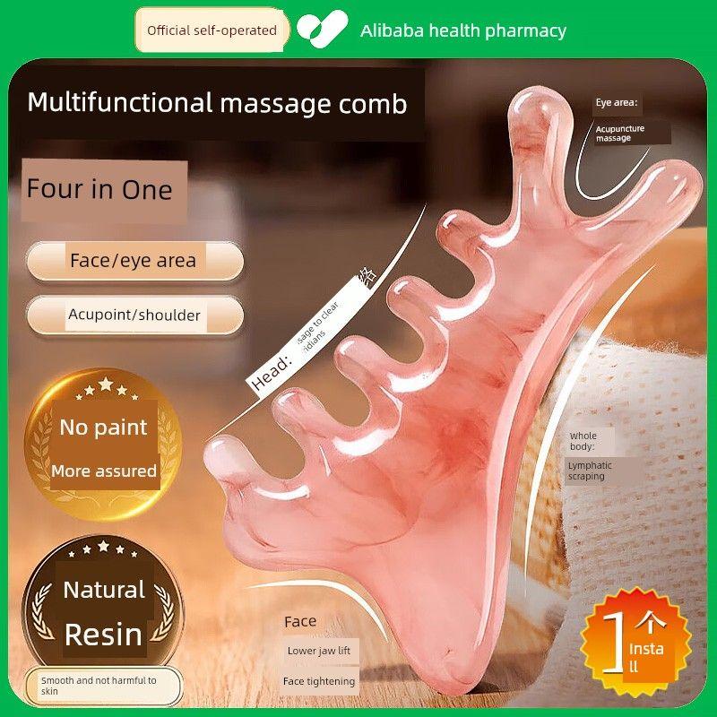 Multifunctional Four-In-One Massage Comb, Scalp Massage Comb, Head Therapy Tool, Meridian Comb, Facial Nose Scraper Blue