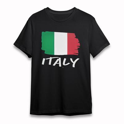 Herren Classic T-Shirt Italienische Flagge Pinselstrich Tee Kurz Baumwolle Oversize Schwarz