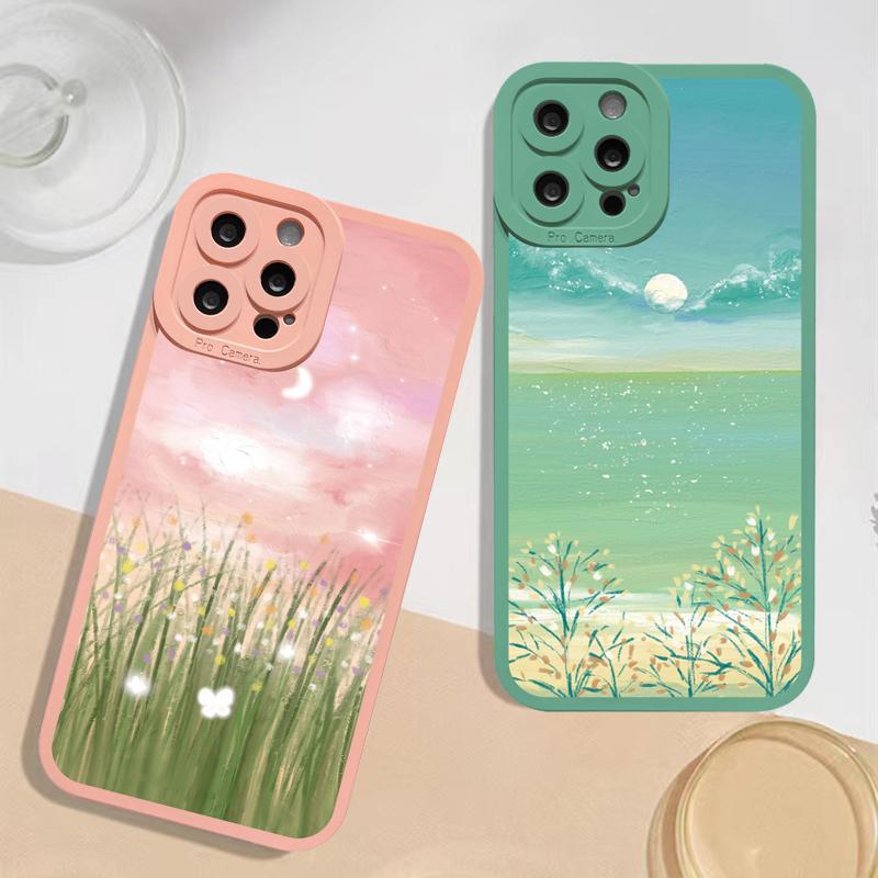 Art Oil Painting Flowers Phone Case For iPhone 14 11 12 13 Pro Max For iPhone XS X XR 7 8 Plus SE2 Soft Silicone Back Covers