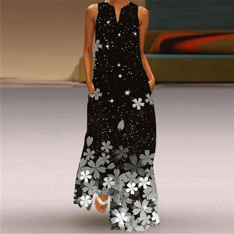 2024 Summer Retro V-Neck Multicolor Sleeveless Long Skirt Dress