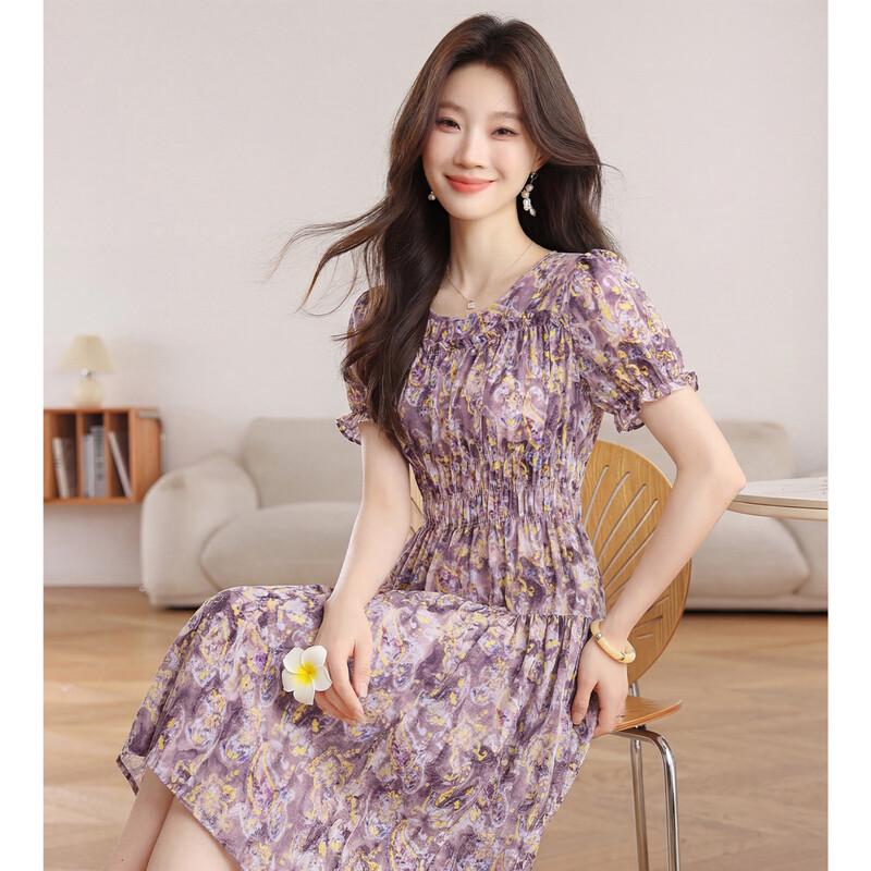 ORIGIN Women s Pleated Floral Round Neck Midi Dress L