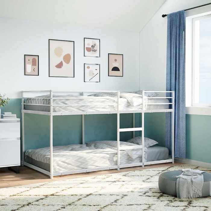 VidaXL Bunk Bed Without Mattress White 100x190 Cm Steel, Bed Frame, Slatted Base, Bedroom Furniture, Loft Bed, 4019885