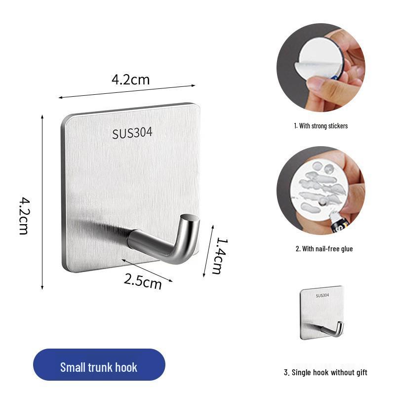 Ganchos de pared adhesivos de acero inoxidable duraderos - Sin taladro, Fuerte capacidad de carga, Ganchos metálicos para ropa sin dejar marca