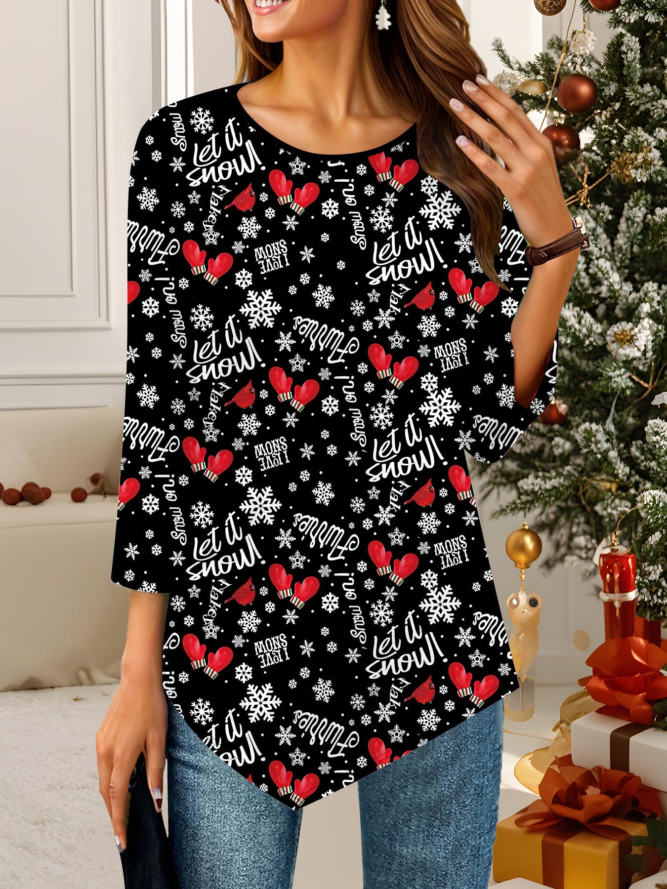 

Женская свободная футболка с круглым вырезом и рукавом три четверти с 3D рождественским узором. Идеальный подарок на Хэллоуин и Рождество. XS чёрный