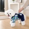 jijijing Fuzzy Bear Dog Jumpsuit, Cute Plaid Outfit, Warm 4-Legged Apparel, Plush Lined Cozy Onesie Clothes for Small Autumn Winter