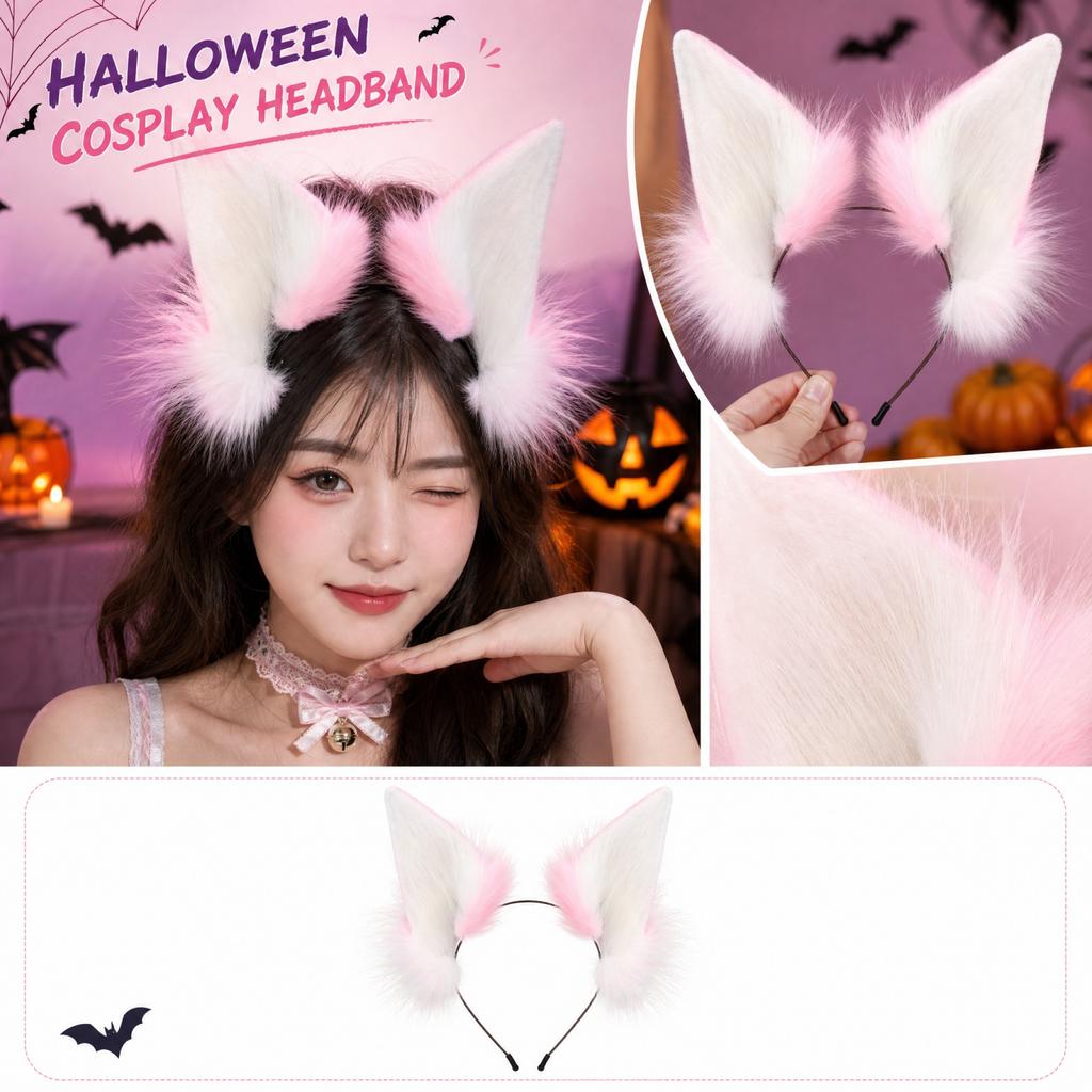 Plush Animal Ear Headband for Halloween Costume Party and Anime Convention