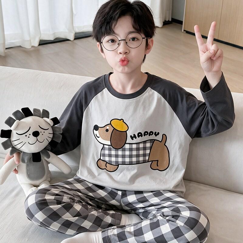 Boys Cotton Pajama Set Long Sleeve Thin Winter Sleepwear Kids 8 Years Cartoon Print Comfortable Home Wear