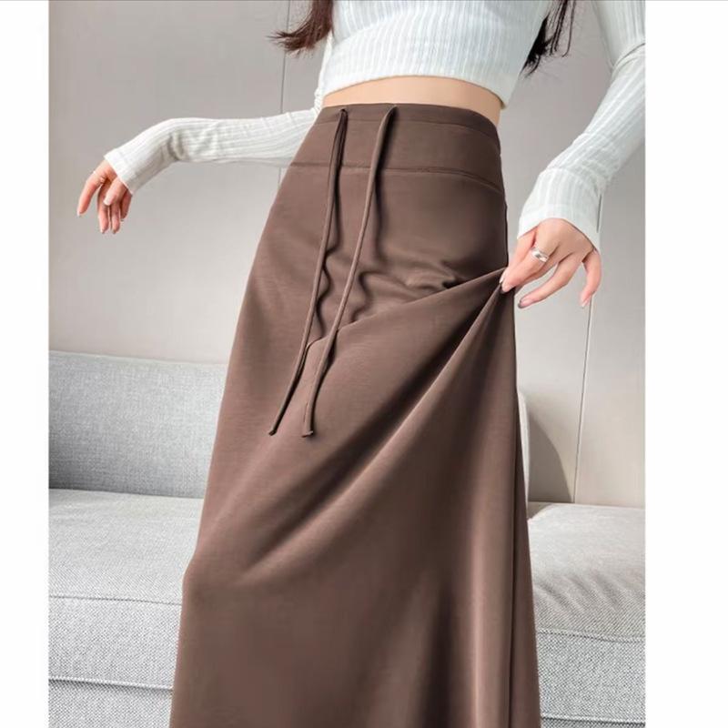 Autumn 2026 Casual Drawstring High Waist Slimming Slit Pencil Skirt S кофейный