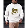 Men'S Bear with Glasses Pattern Casual Round Neck Sweatshirt 100% Cotton Printed Long-Sleeve Crew Neck Pullover