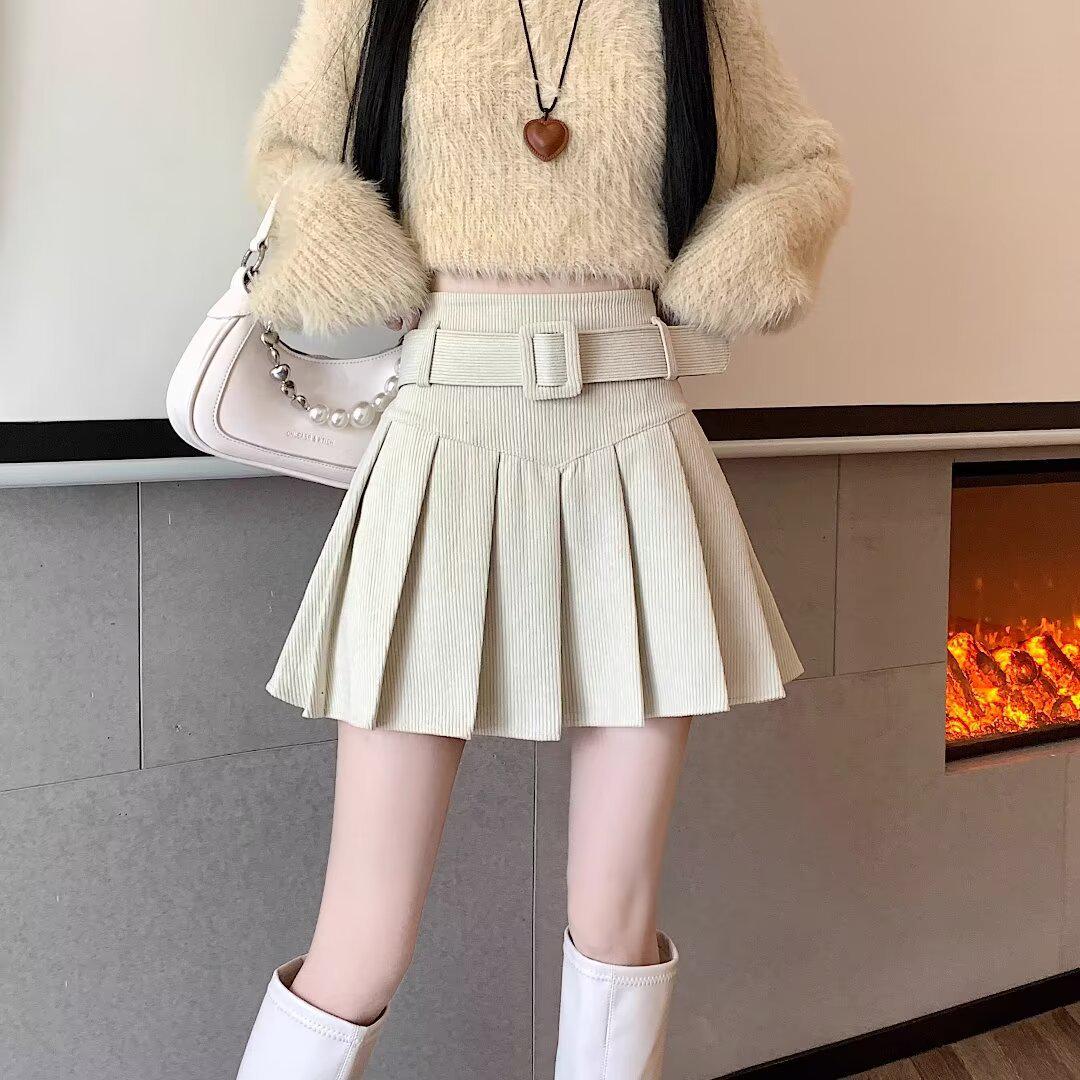 

Женская плиссированная вельветовая юбка с высокой талией — новый весенний облегающий дизайн Medium абрикосовый