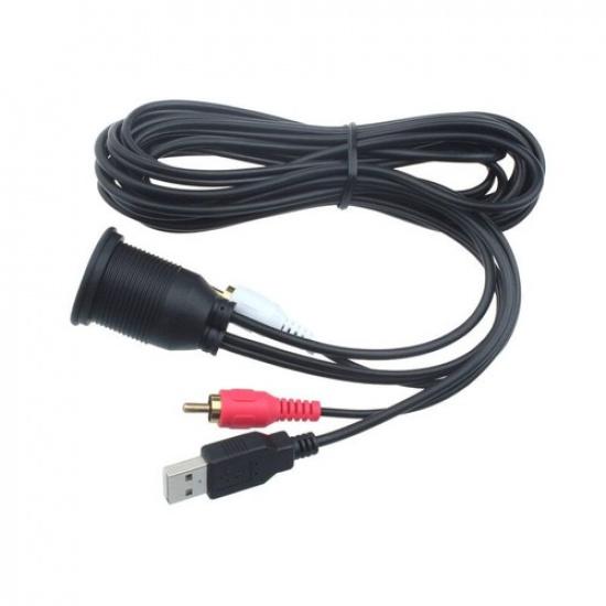 AUX Extension Dual RCA Cable Dash Flush Mount USB Port 3.5mm For Car Boat Truck