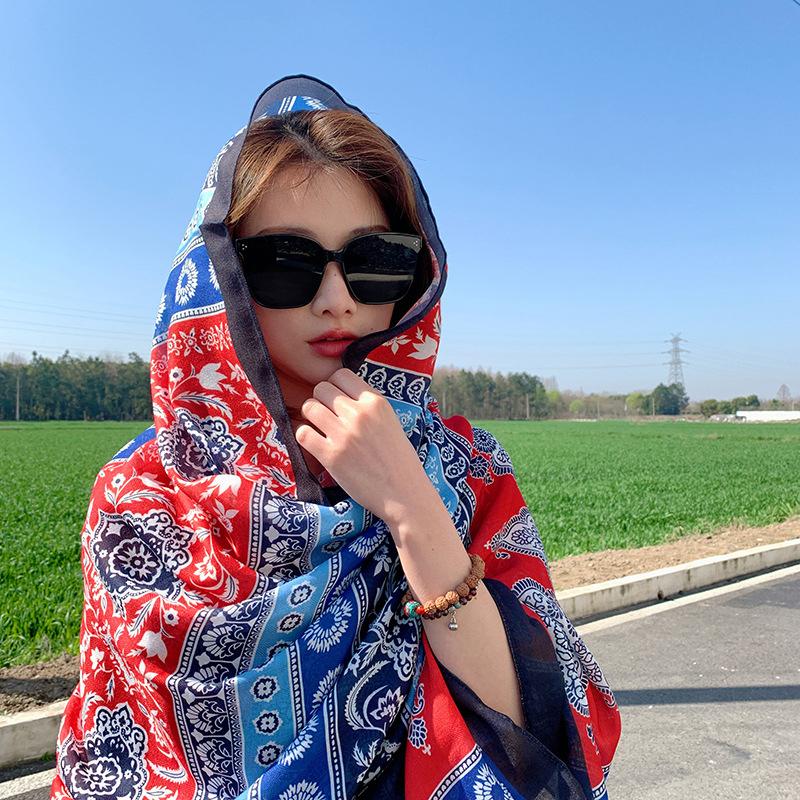 New Summer Women Silk Scarf Beach Long Wrap Shawl Vintage Print Lady Sunscreen Bohemian Bandana Hijab Mujer Scarve Pareo Foulard