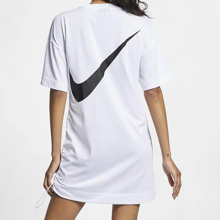 Nike Sportswear Swoosh Logo Side Drawstring Back Sports Casual Comfortable Breathable Short Sleeve Dress Women dresses White BQ7961-100
