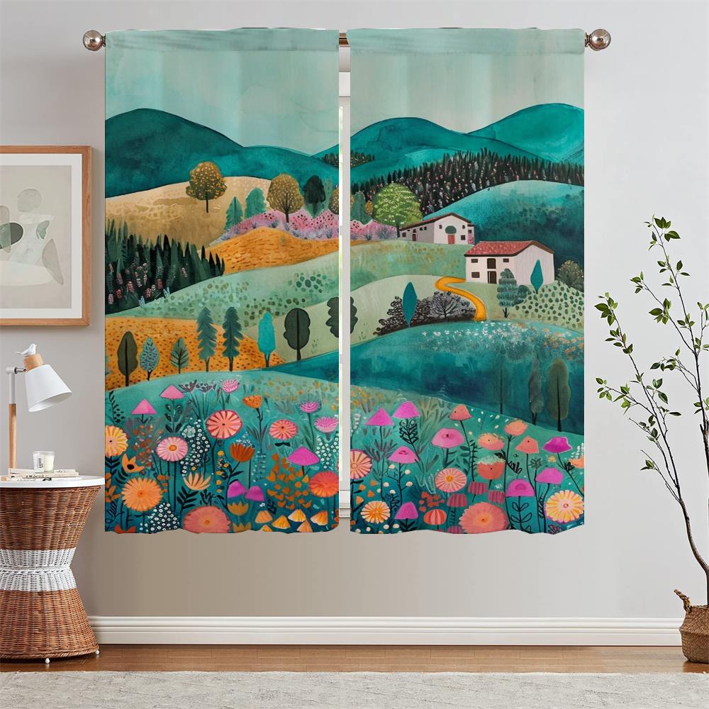 Gorgeous Painting Blackout Luxury Curtains for Living Room on Sale Bedroom Decoration Kitchen Curtains Salon 2 Cheap Pieces the