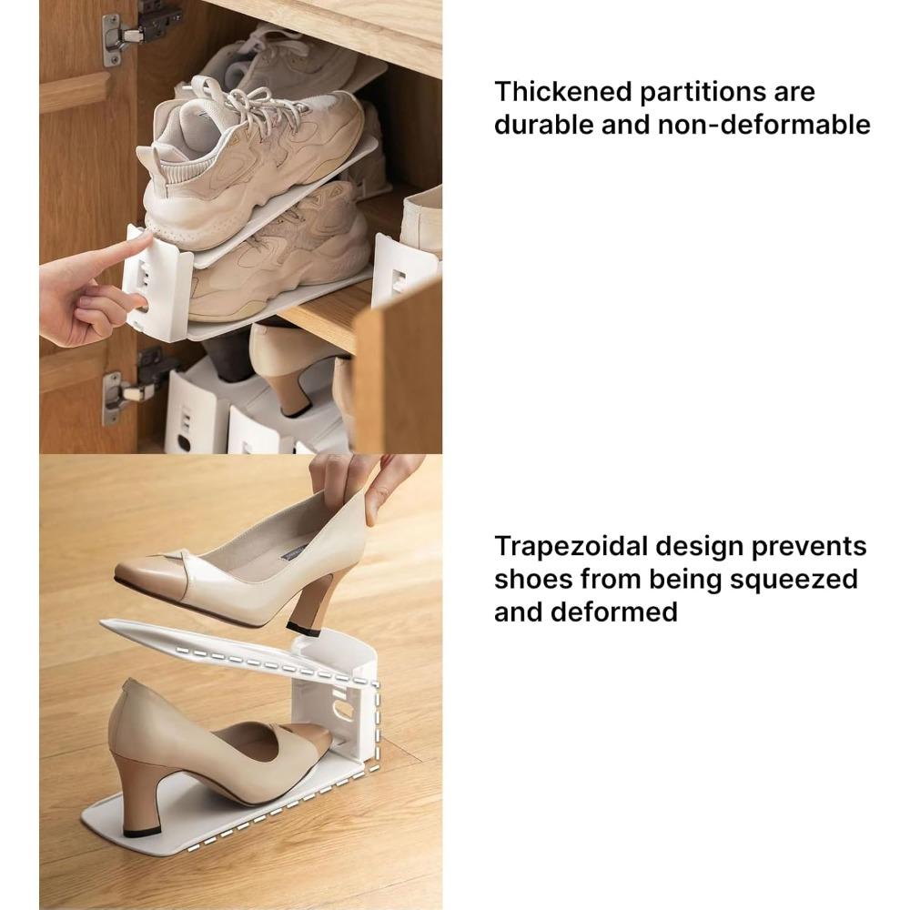 5 PACK Shoe Slots Organizer, Adjustable Double Layer Stack Shoe Holder Space Saver 50%, 3 Levels Adjustable,White Shoe Stacker for Closet Organization