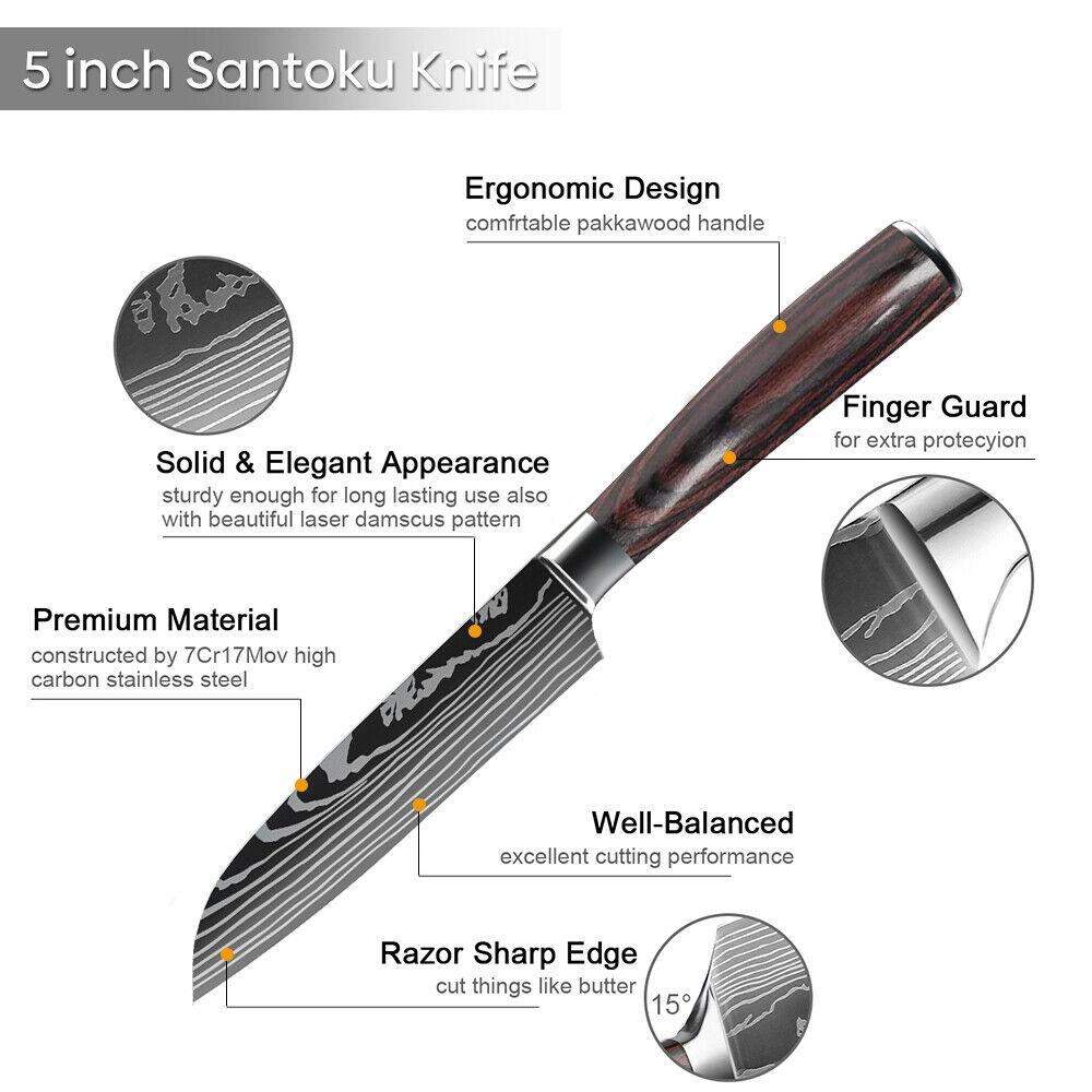 5inch Santoku Knife 7Cr17 Stainless Steel Meat Cleaver Japanese Professional Chef Knife for Cutting Fruit Vegetables Meat