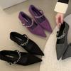 Luxury Satin Rhinestone Pointed Toe Buckle Shallow Low Heeled Women Shoes 2025 New Fashion Brand Designer Wedding Women's Pumps
