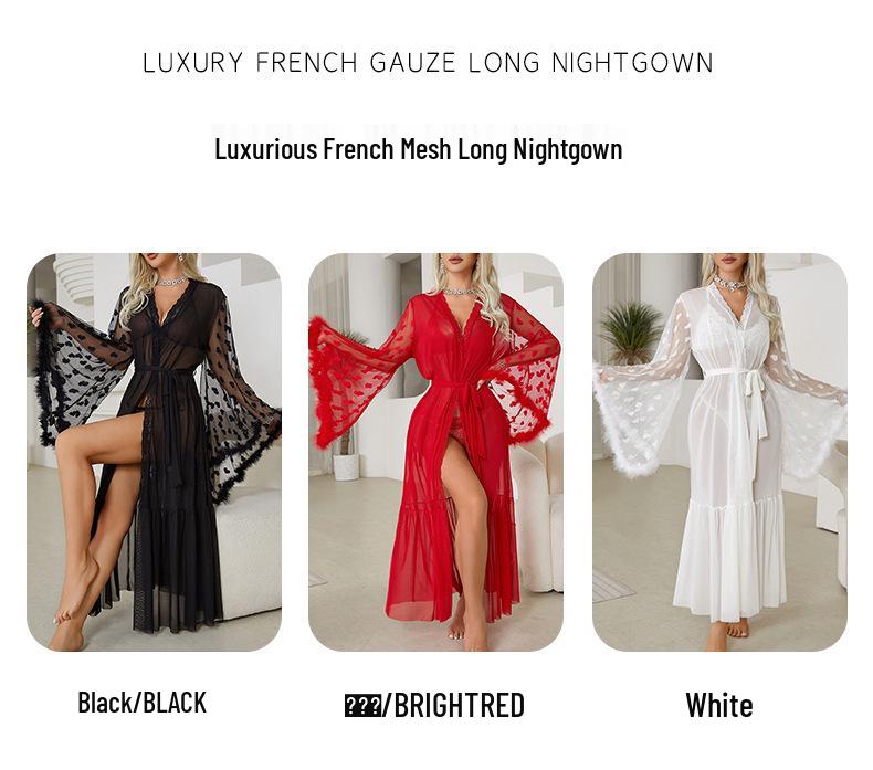 Feyun Women's Seductive Mesh Nightgown and Bathrobe
