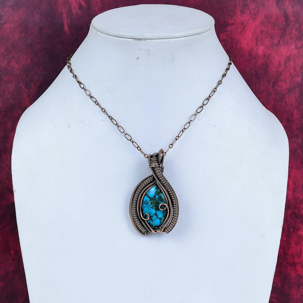 Tibetan turquoise pendant copper wire wrapped jewelry gemstone handmade pendant copper wire wrap pendant latest design jewelry gifts for her
