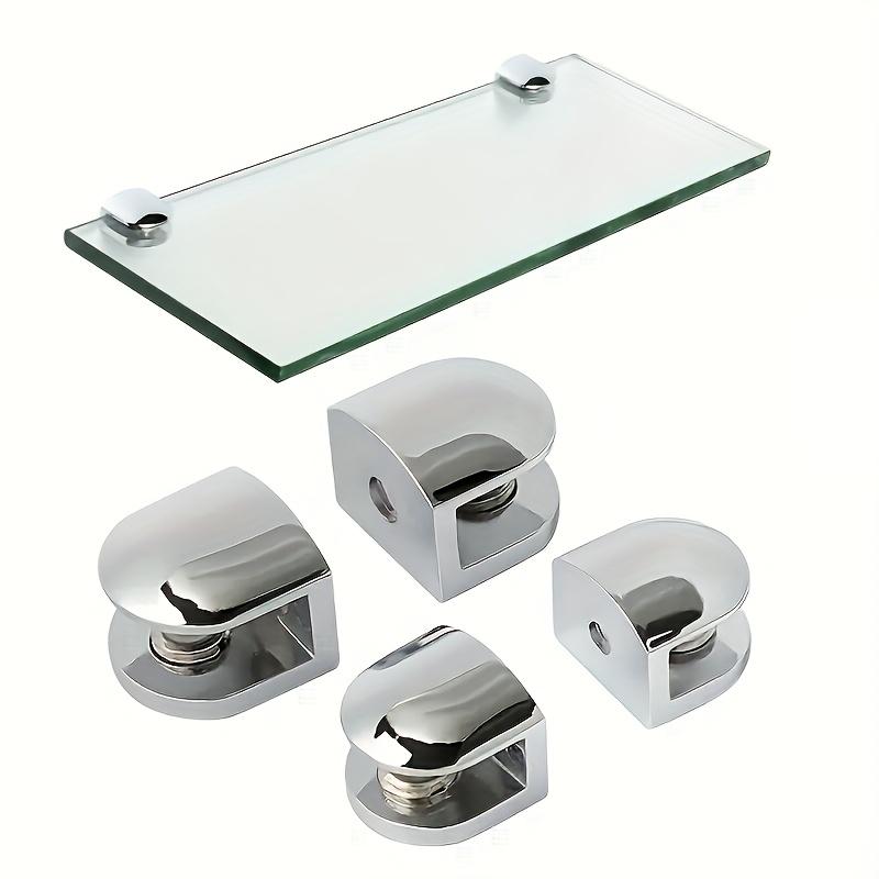 4 Pezzi Ferramenta Acciaio Inossidabile Staffe per Mensole in Vetro Robuste Regolabili Supporto in Vetro Argento Morsetto Porta per Bagno