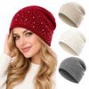 Shiny Rhinestone Decor Pullover Beanie Coldproof Winter Fall Hat Knitted Hat  Daily Winter Wear