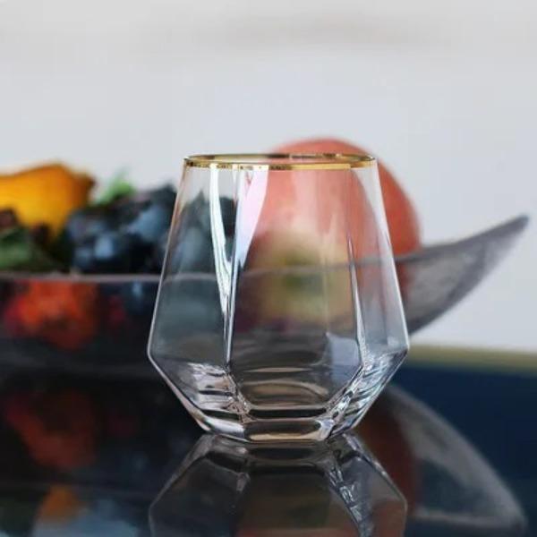 4pcs/set 10OZ Wine Glasses Six-sided Colorful Whiskey Cocktail Tequila Glass Cups Party Bar Supply Home Drinking Tumbler