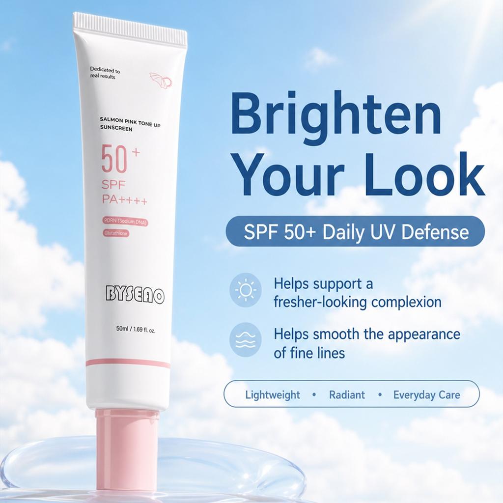 Pink Sunscreen SPF50 Waterproof Sweatproof Salmon Tone Brightening Concealer Primer 50ml