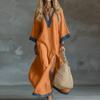 Women's V-Neck Loose Fit Bohemian Patchwork Slit Dress