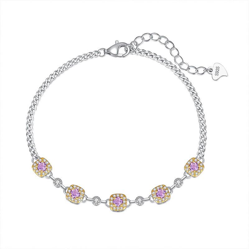 Sterling Geometric Bracelet Women With Natural Gemstones Amethyst Citrine Topaz Peridot Garnet 925 Sterling Silver