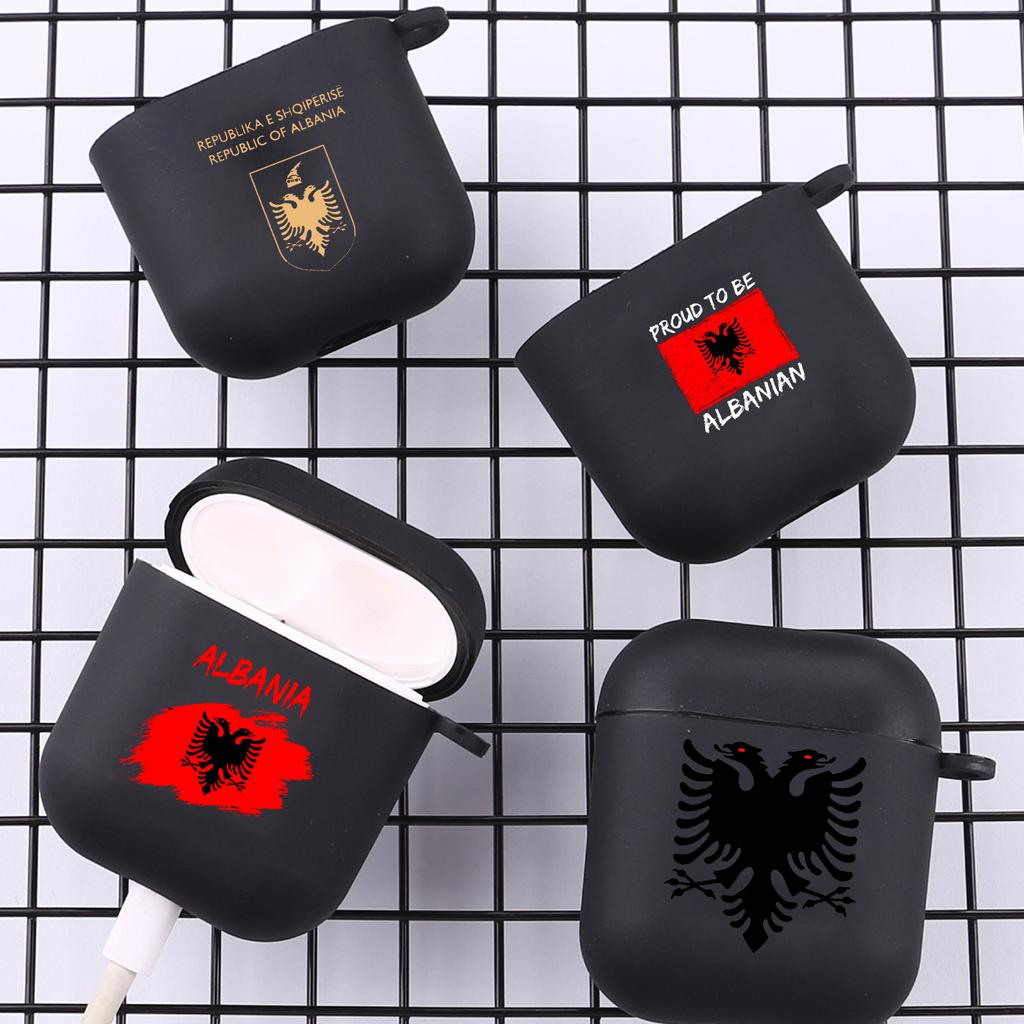 Albania Albanians Flag With Hook For Airpod Pro 3 Pro2 Black Protective Cover Silicone Case for Apple Airpods 2 1 Earphone Cases