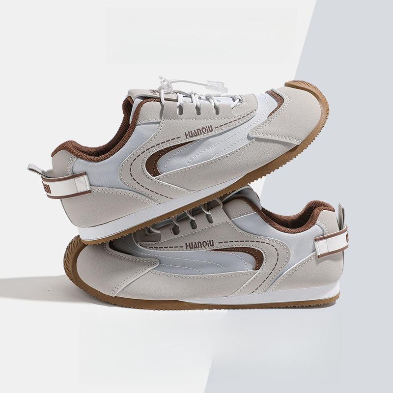 Thick Sole Vintage De-Branded Casual Sports Shoes New Color Block Lace Up Ankle Boots Versatile Genuine Leather White Shoes