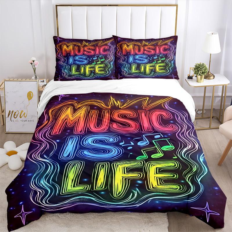 3pcs Music, Life Duvet Cover Set, Soft Comfortable Duvet Cover,Guest Room (1*Duvet Cover + 2*Pillowcase, Without Core) Yy251104100