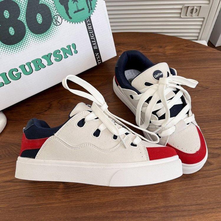 Jarní nové retro červené a modré barvy ladící plátěné boty na chléb Dámské kampusové studentské boty pro volný čas