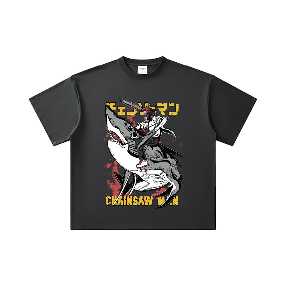 260 GSM Double Yarn 32 Count 100% Cotton Chainsaw Man V43 Denji Print Unisex Heavy Cotton T Shirt