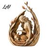 Resin Animal Sculpture Woodland Guardian Figurine Rustic Forest Woman with Fox Deer Owl Artistic Keepsake Boho Tabletop Ornament for Shelf