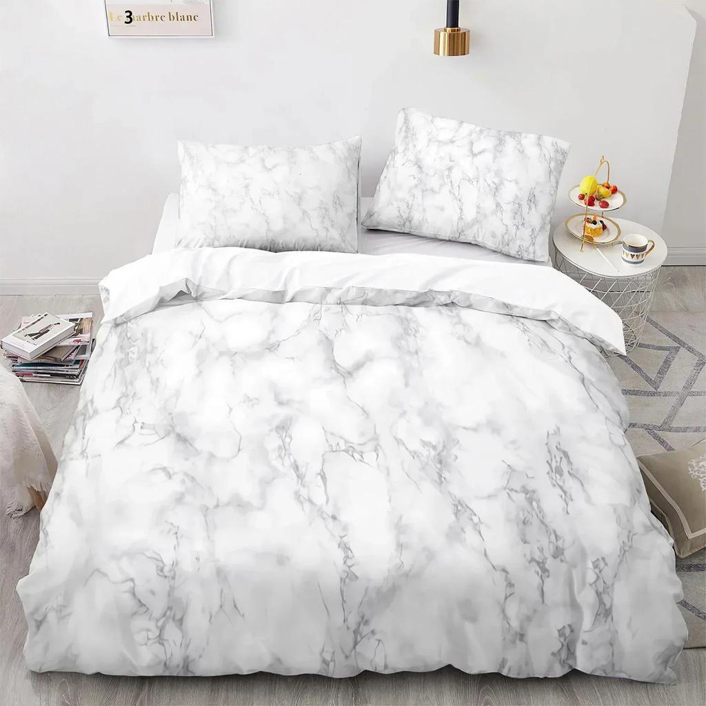 White Gold Abstract Marble Texture Bedding Set Boys Girls Twin Queen Size Duvet Cover Pillowcase Bed Kids Adult