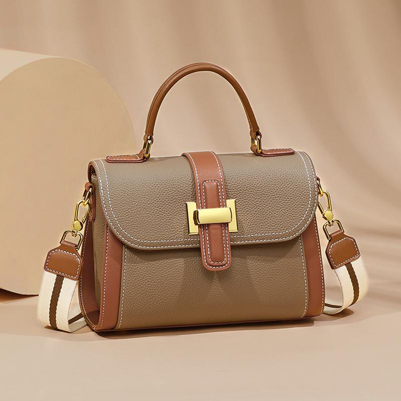 Spring and Summer Color-matched Hand-held Leather Women's Bag, Single-shoulder Crossbody Leather Handbag