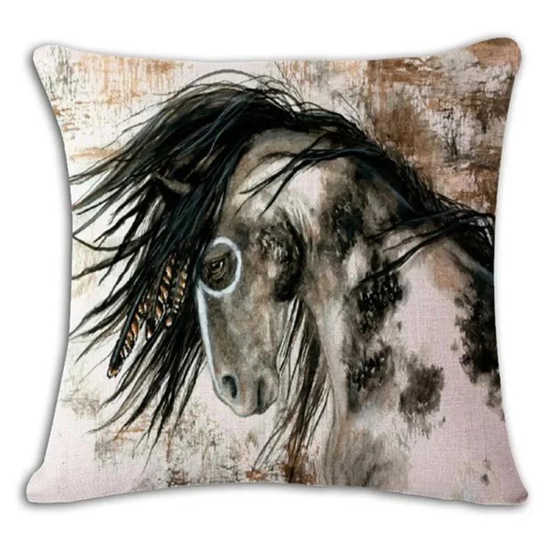 18'' Square Horse Printed Cushion Cover Vintage  Linen Square Pillow Cover  Covers Customized Drop Shipping
