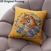 Embroidery Style Tiger & Blue Floral Throw Pillow Covers Pattern Cushion Cover Suitable For Sofa Bedroom Car Pillow Cover