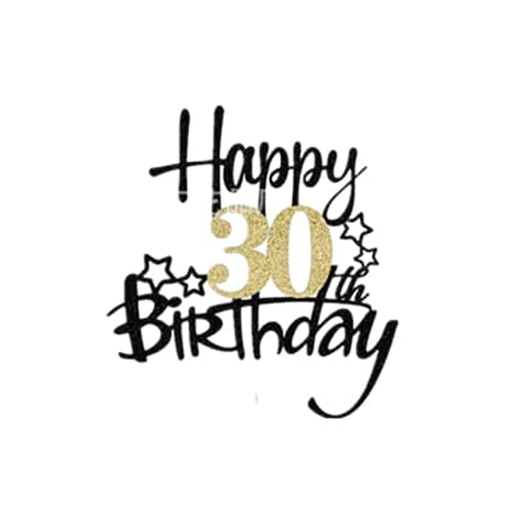 1Pcs Black Gold Happy 10 Birthday Cake Topper 10th 20th 30th 40th 50th 60th Loves & Wishes Party Decorations for Birthday Party