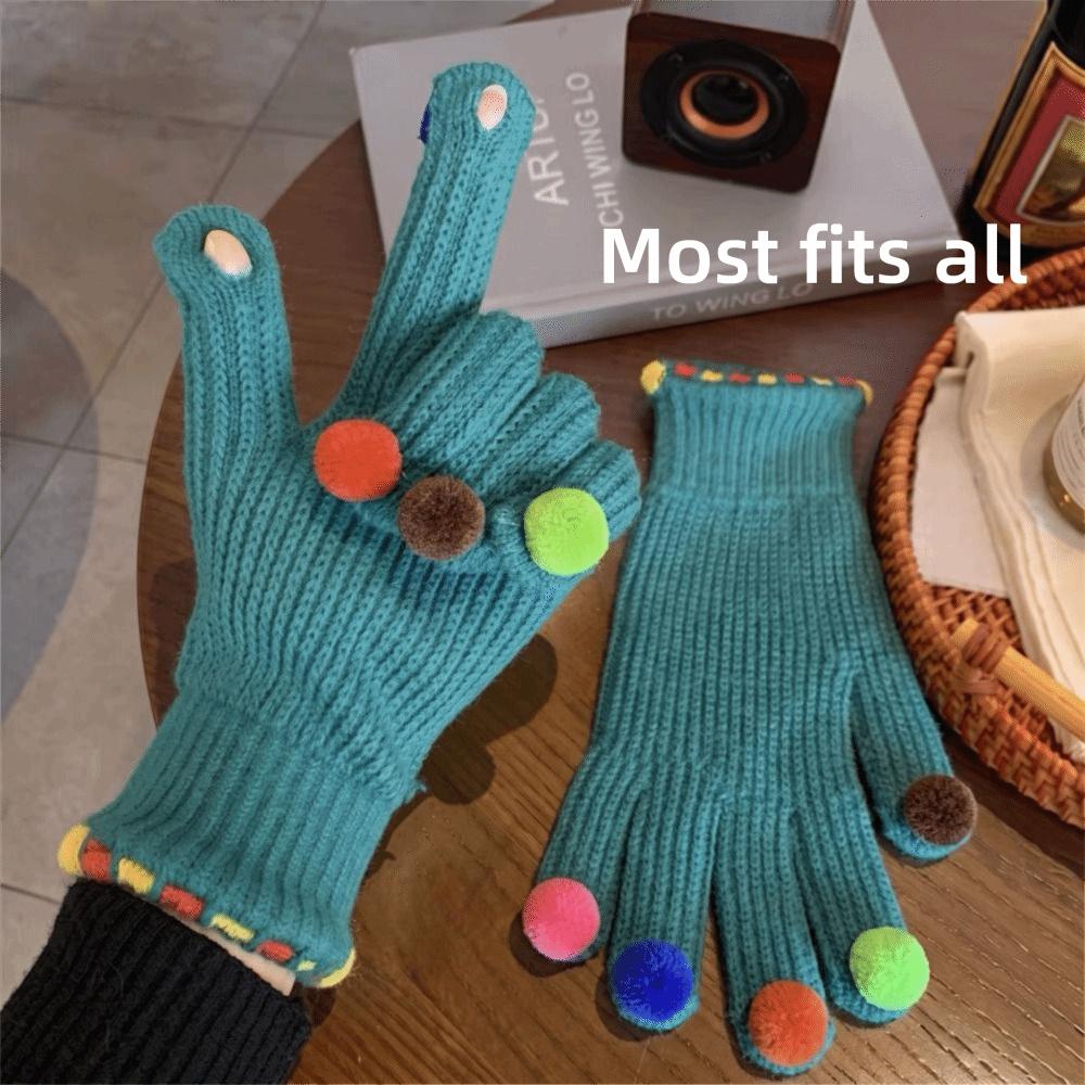 Cycling Winter Cold Proof Knitted Gloves Candy Color Touchscreen Full Finger Gloves Women