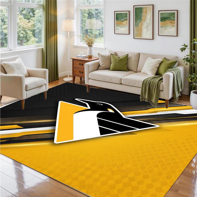Pittsburgh Penguins Design Crystal Velvet Rug Soft Decorative Mat for Bedroom Entrance