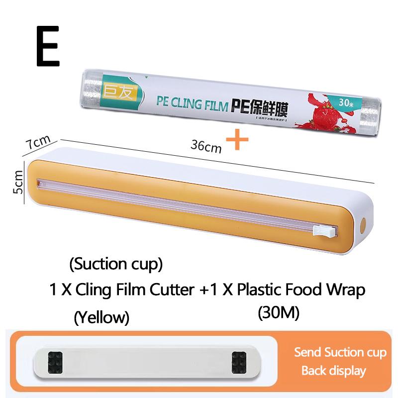 Plastic Wrap Dispenser with Slide Cutter Reusable Food Wrap Cutter Household Cling Film Cutter Refillable Cling Film Dispenser