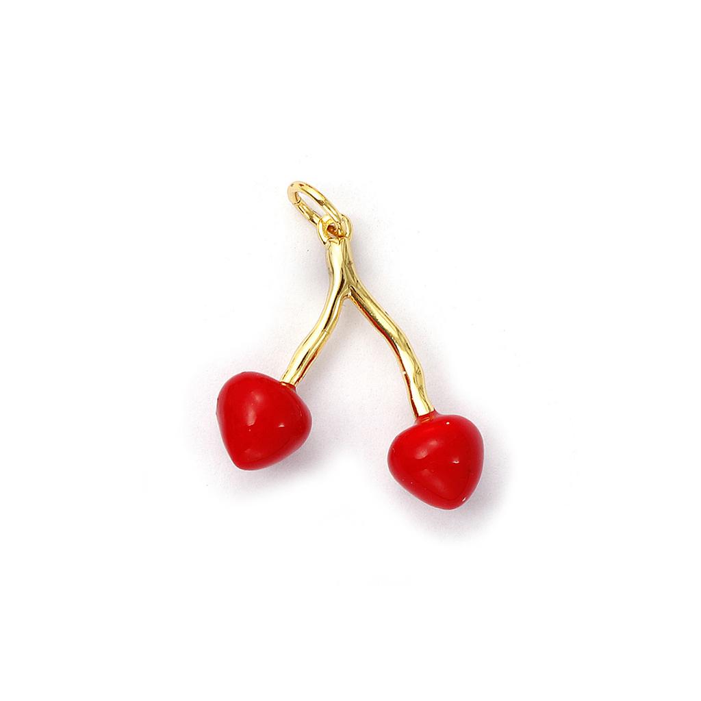 1 Piece Brass Charms 18K Gold Plated Red Cherry Fruit Cubic Zirconia Pendants For Necklace Bracelet Earrings Jewelry Making
