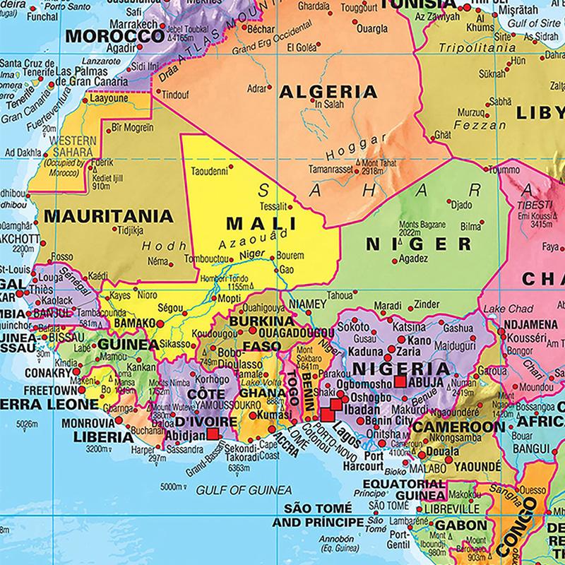 Mapa-Múndi Vintage Mapa Detalhado das Principais Cidades em Cada País Mapa de Viagem Decoração para Educação Escola Escritório