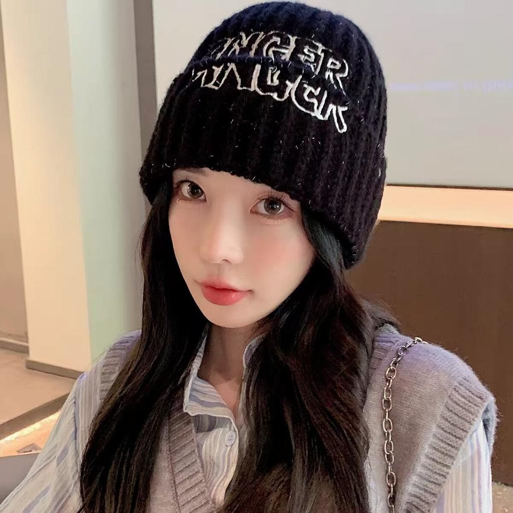 English Alphabet Embroidery Knitted Wool Hat Women's Hat Fashion Versatile English Alphabet Splicing Hat Women's