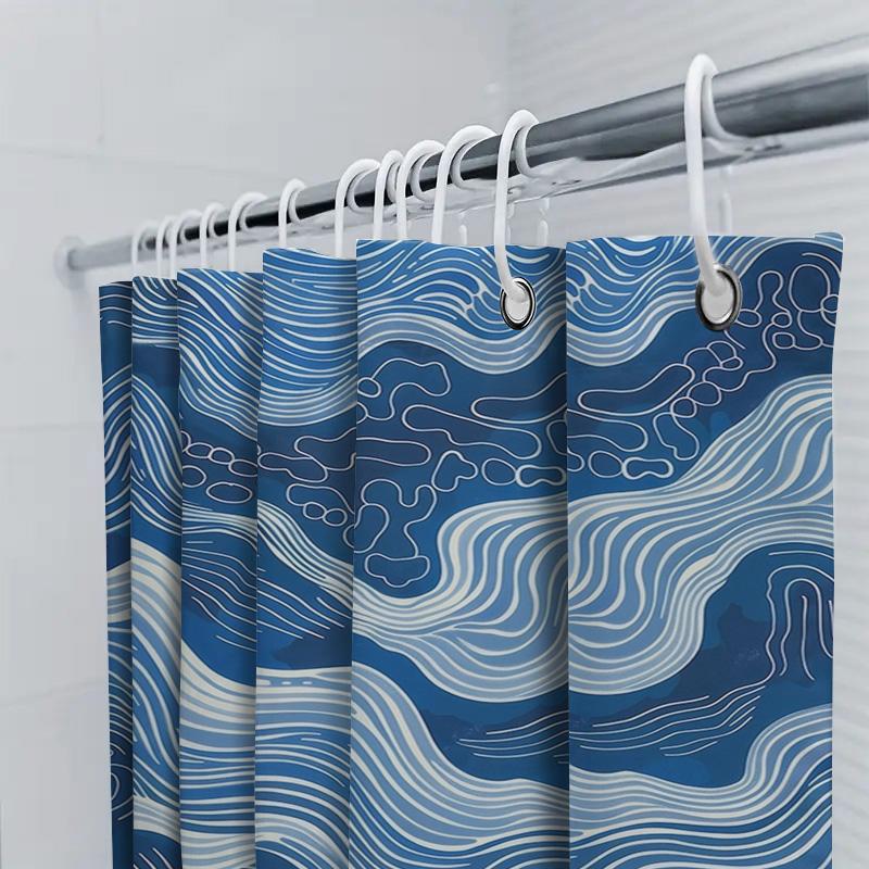 Blue White Wave Pattern Shower Curtain For Bathroom Decoration Modern Waterproof Fabric Shower Curtains Bath Rug Liner
