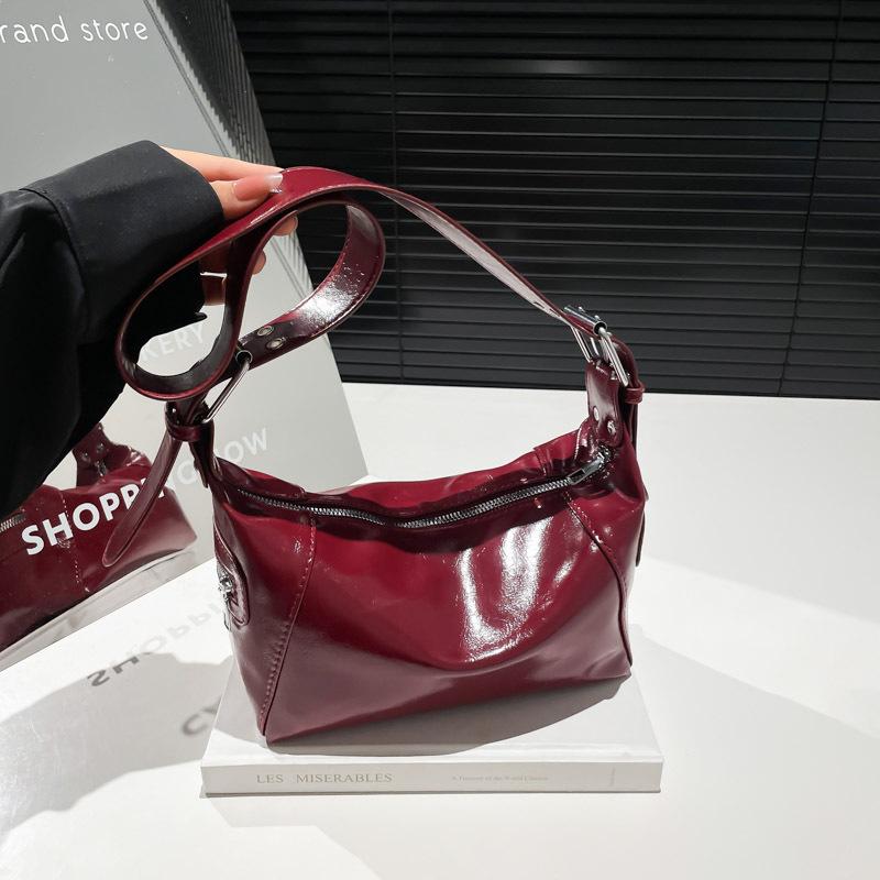 Y2k Cool Design Leather Zipper Single Shoulder Handheld Underarm Bag, Retro 2026 New Solid Color Bags